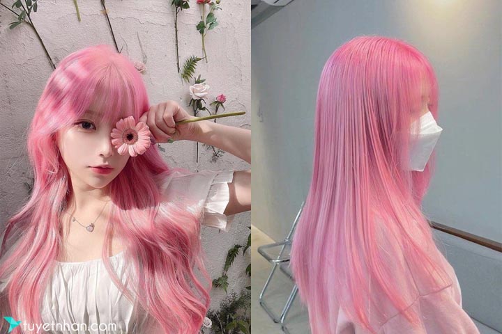Ảnh gái xinh kiểu tóc hồng đậm nổi bật